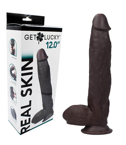 Get Lucky Real Skin 12 Dual Layer Dildo Dark Brown