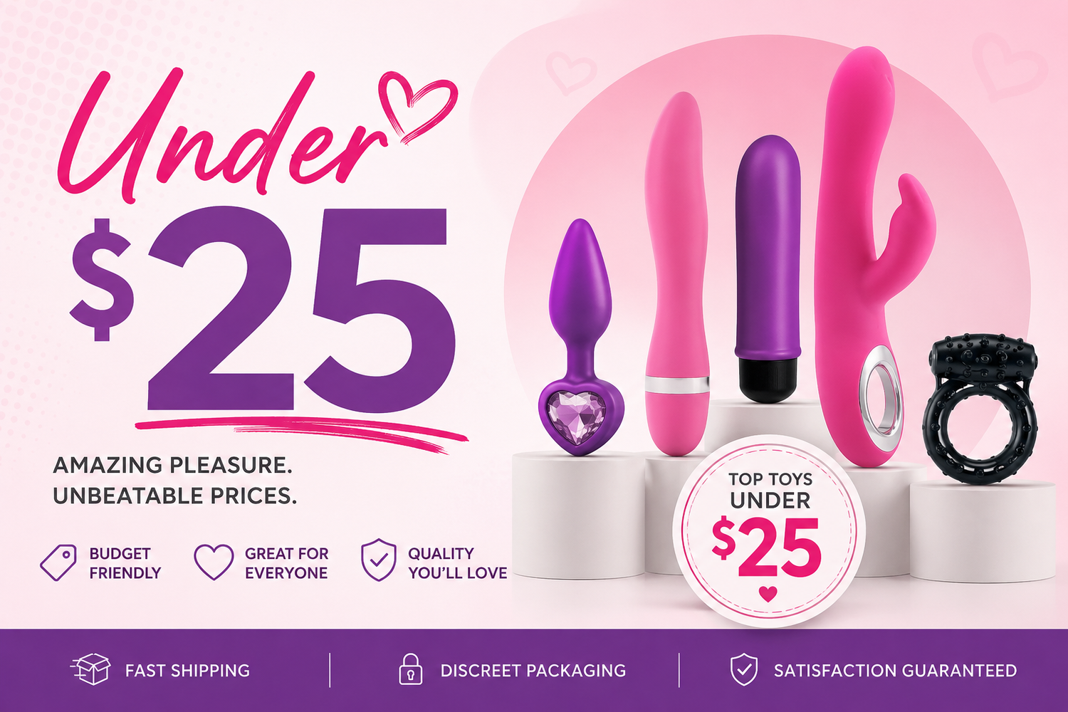Affordable adult toys and intimate accessories under $25 from Pleasure Palace.