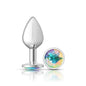 "Clear Iridescent Round Gem Silver Metal Plug - Md VB-CC9115"
