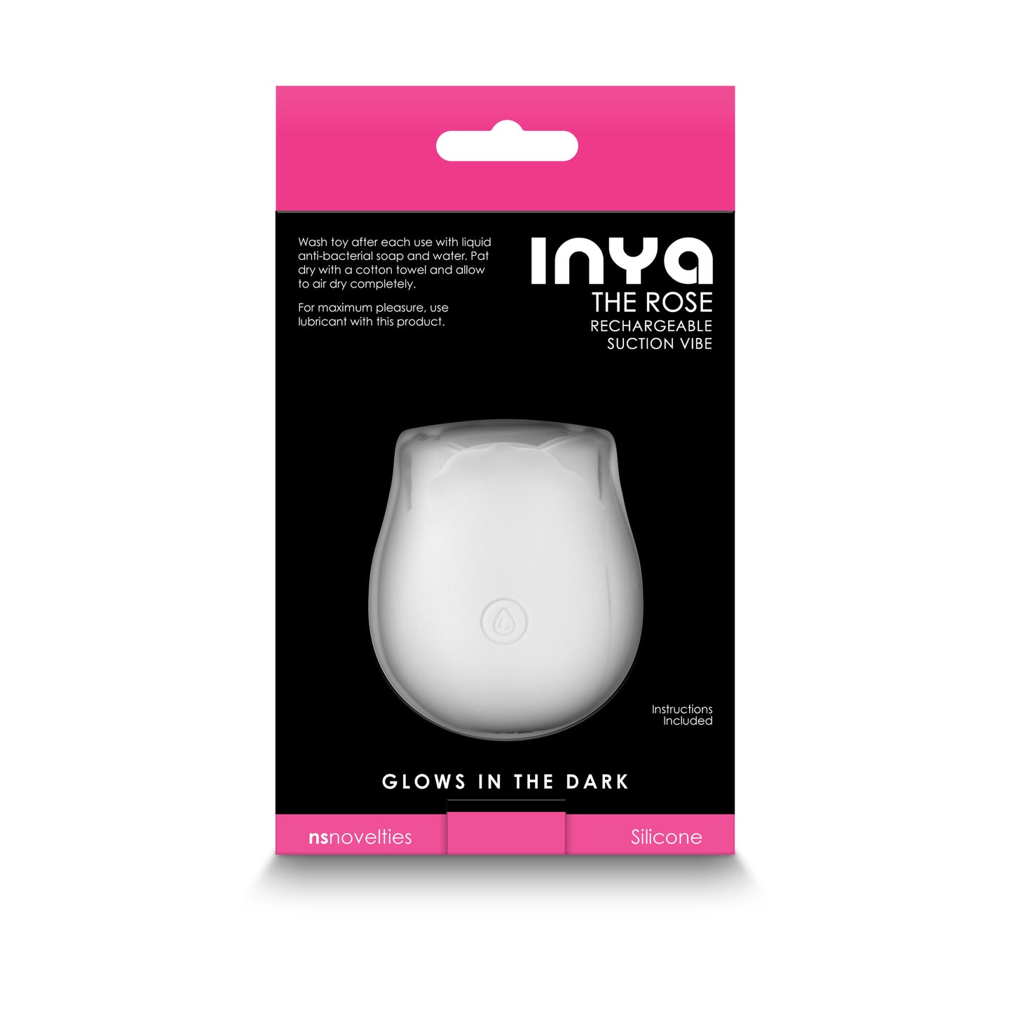 INYA The Rose Glow in the Dark White Suction Vibrator - NSN-0554-60 - Pleasure Palace