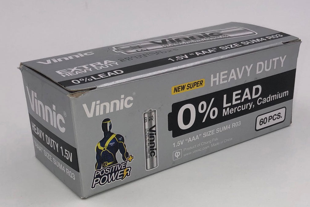 Vinnic Extra Heavy Duty AAA Batteries 60 Pack – 1.5V - Pleasure Palace