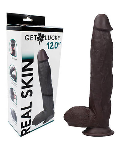 Get Lucky Real Skin 12 Dual Layer Dildo Dark Brown