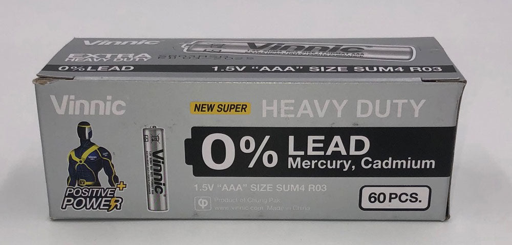 Vinnic Extra Heavy Duty AAA Batteries 60 Pack – 1.5V - Pleasure Palace