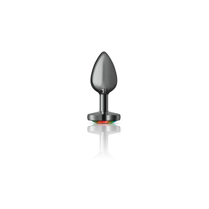 Rainbow Heart Gem Gunmetal Metal Plug - Sm