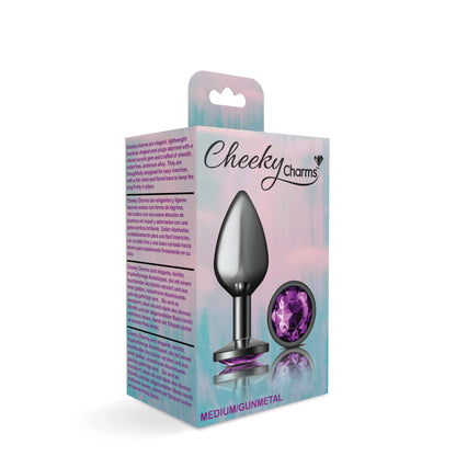 Purple Round Gem Gunmetal Metal Plug - Md