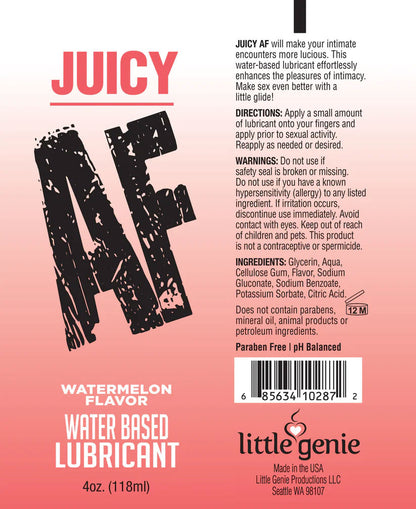 Juicy Af - Watermelon Water Based Flavored Lubricant - 4 Oz