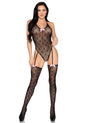 "Mini Heart Trimmed Heart Net Teddy With Attached Stockings - Os - Black LA-89360OSBLK"