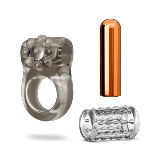 "Stay Hard Vibrating Cock Ring Set With Sleeve Textured Sheath BL-74129"