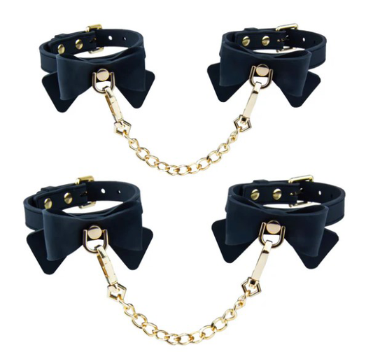 "Temptasia Ardor Wrist and Ankle Restraints Black With Bow BL-55525"