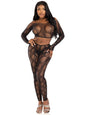 "2 Pc Python Net Crop Top and Footless Tights - Os - Black LA-89373BKOS"