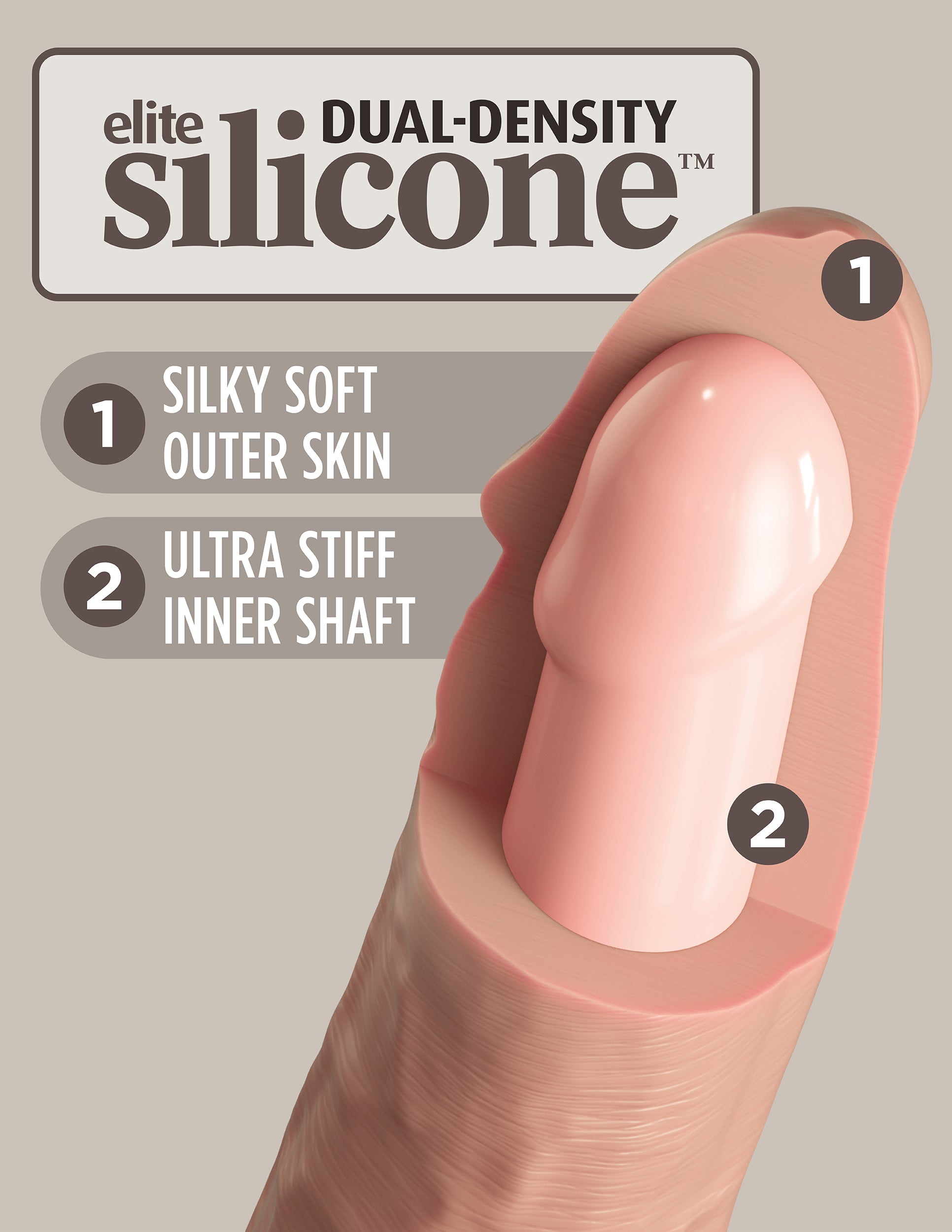 King Cock Elite 9 Inch Vibrating Silicone Dual Density Cock With Remote - Light
