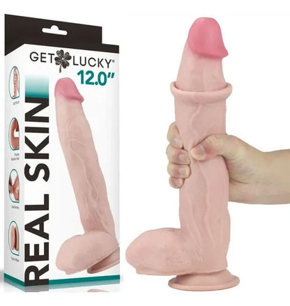 Get Lucky Real Skin 12 Dual Layer Dildo Beige