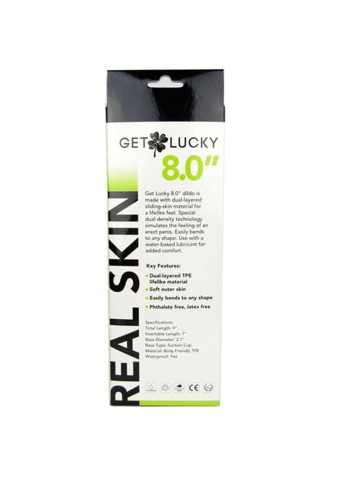 Get Lucky Real Skin 8" Dual Layer Dildo Dark Brown