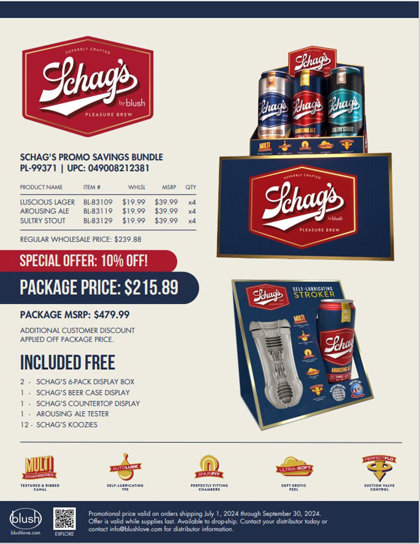 Schag's Promo Bundle with 12 beer-themed male strokers and retail display accessories
