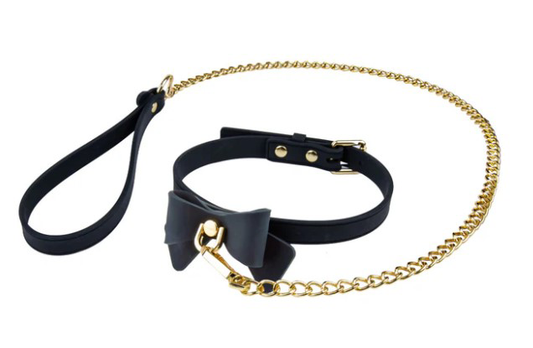 "Temptasia Ardor - Collar and Leash - Black With Bow BL-55545"