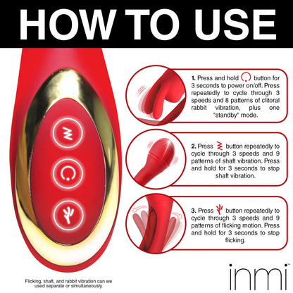 Rabbit Flick Flicking Silicone Rabbit Vibrator - Red