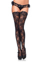 Leg Avenue Floral Lace Thigh Highs – Black - Pleasure Palace