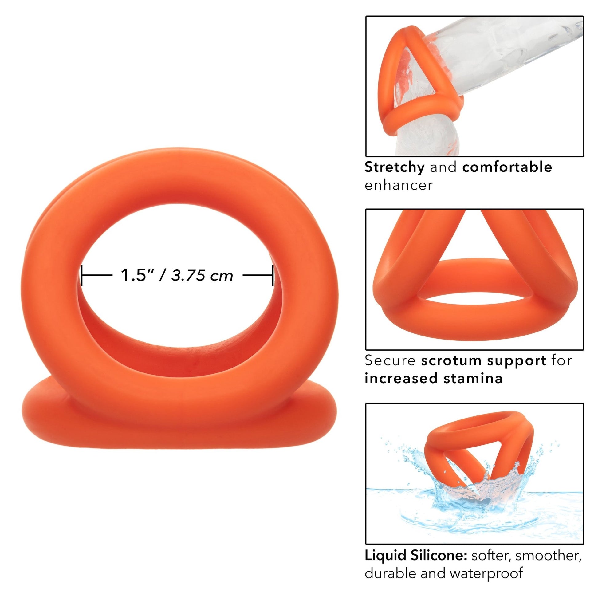 Alpha Liquid Silicone Tri-Ring - Orange Orange - Pleasure Palace