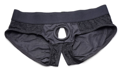 "Lace Envy Black Crotchless Panty Harness - S/m SU-AG453-SM"