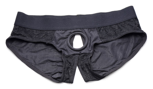 "Lace Envy Black Crotchless Panty Harness - S/m SU-AG453-SM"