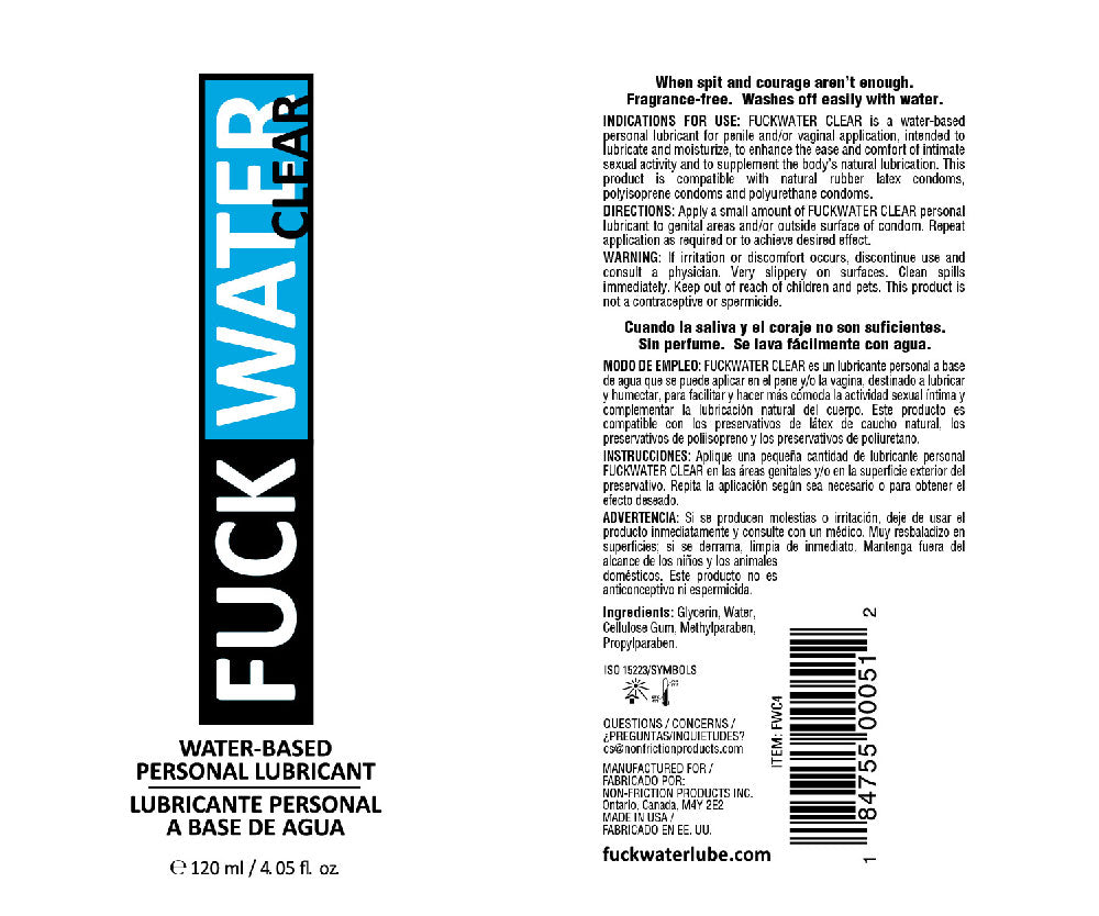 Fuck Water Clear 4oz Water Based Lubricant
