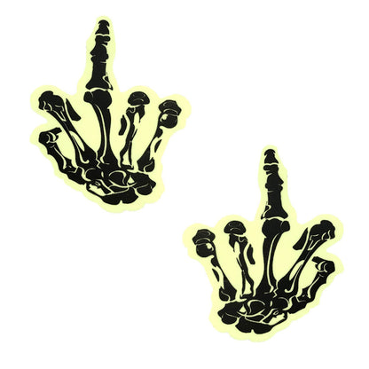 "Fuck You Glow in the Dark Skeleton Hand Nipple Cover Pasties NN-BLA-FU-GLO"