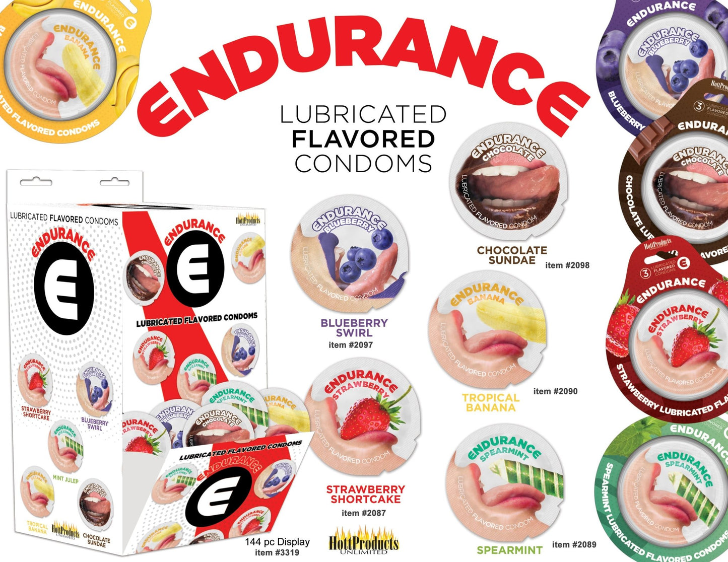 Endurance Condoms - 144 Count Wall Mount Display - Assorted Flavors - Pleasure Palace