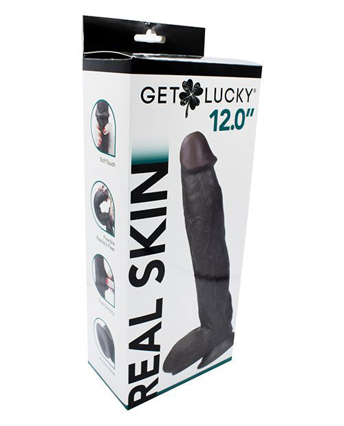 Get Lucky Real Skin 12 Dual Layer Dildo Dark Brown