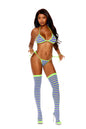 "Bra and Thong With Stockings - One Size - Purple / Neon Green EM-12167PGRNOS"