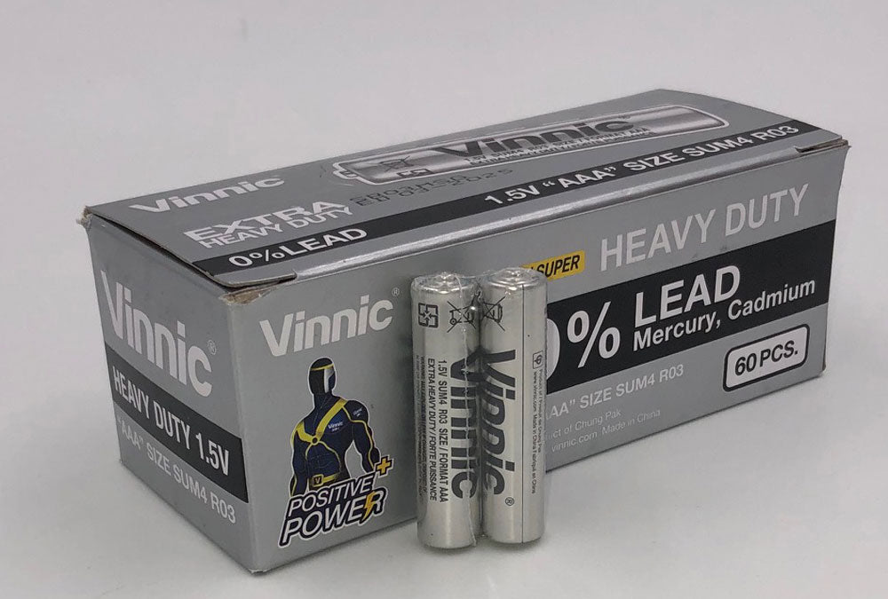 Vinnic Extra Heavy Duty AAA Batteries 60 Pack – 1.5V - Pleasure Palace