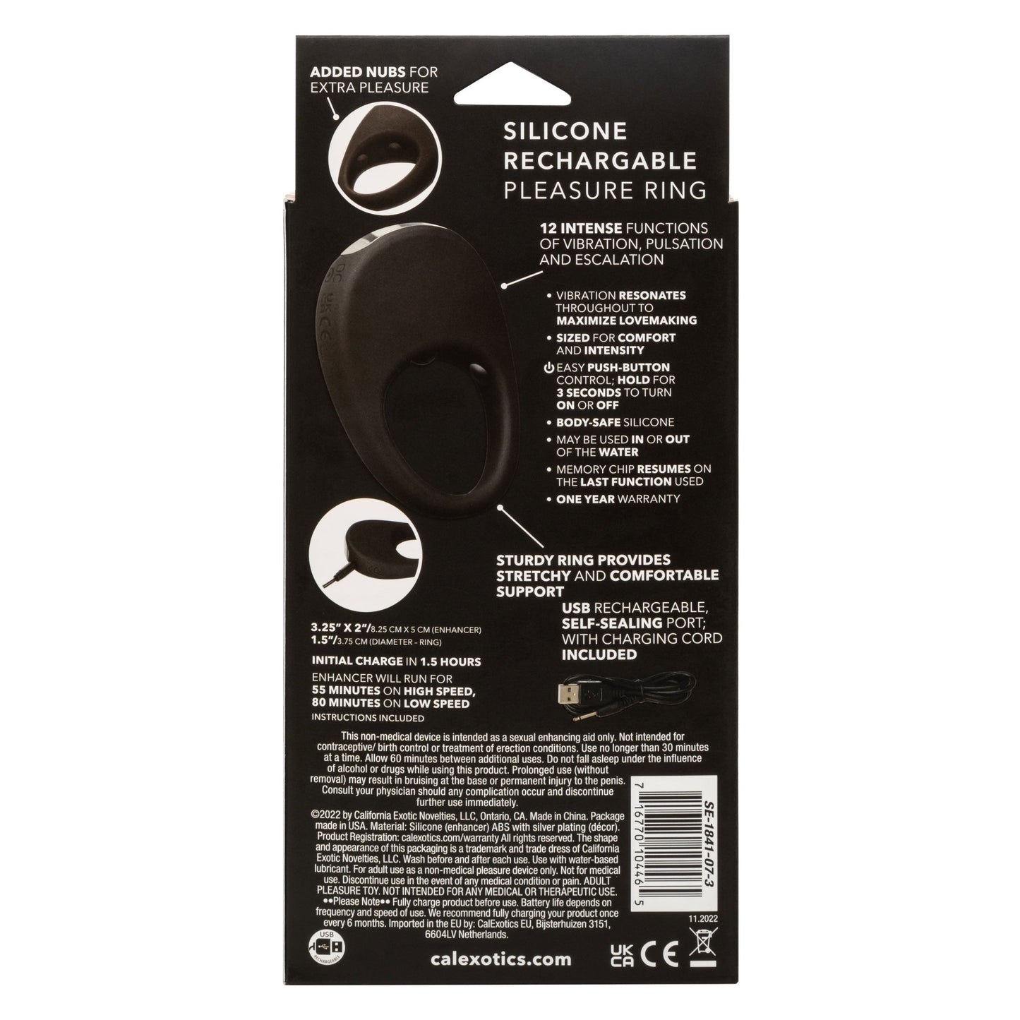 Silicone Rechargeable Pleasure Ring - Black - Black - Pleasure Palace