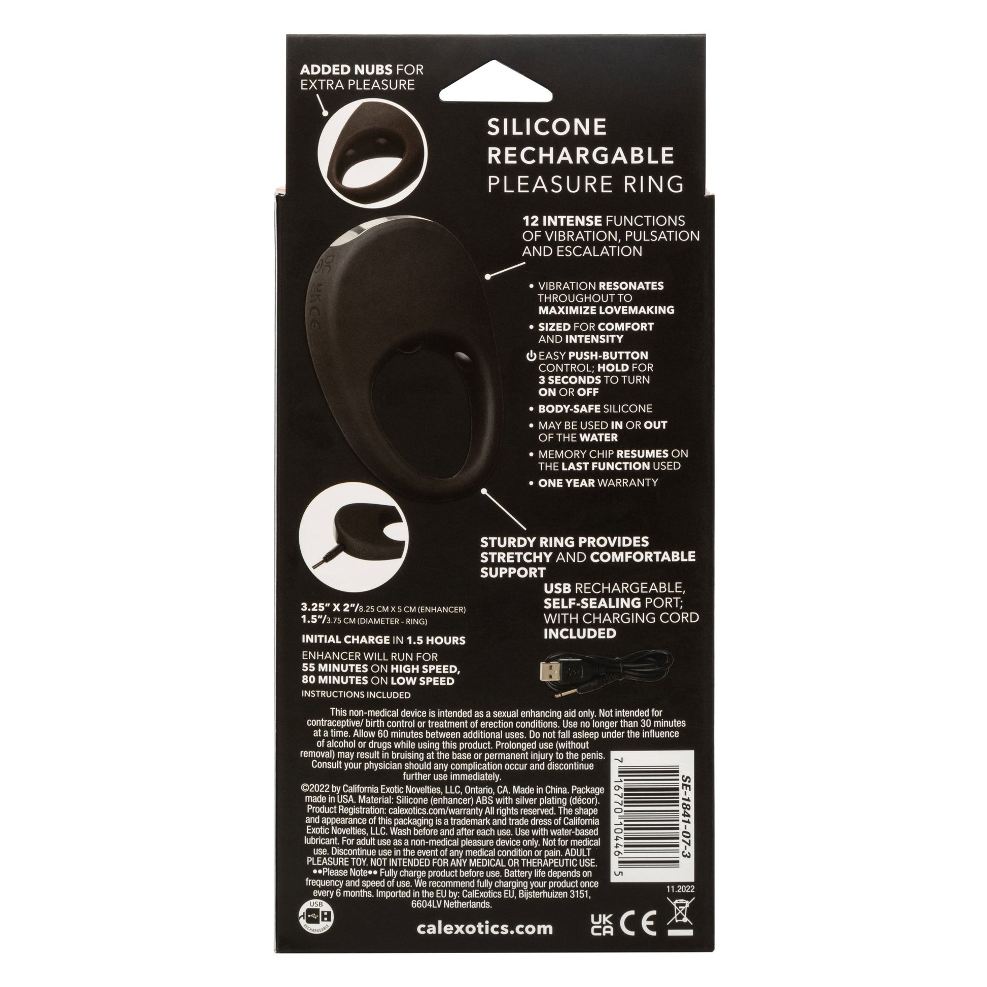 Silicone Rechargeable Pleasure Ring - Black - Black - Pleasure Palace