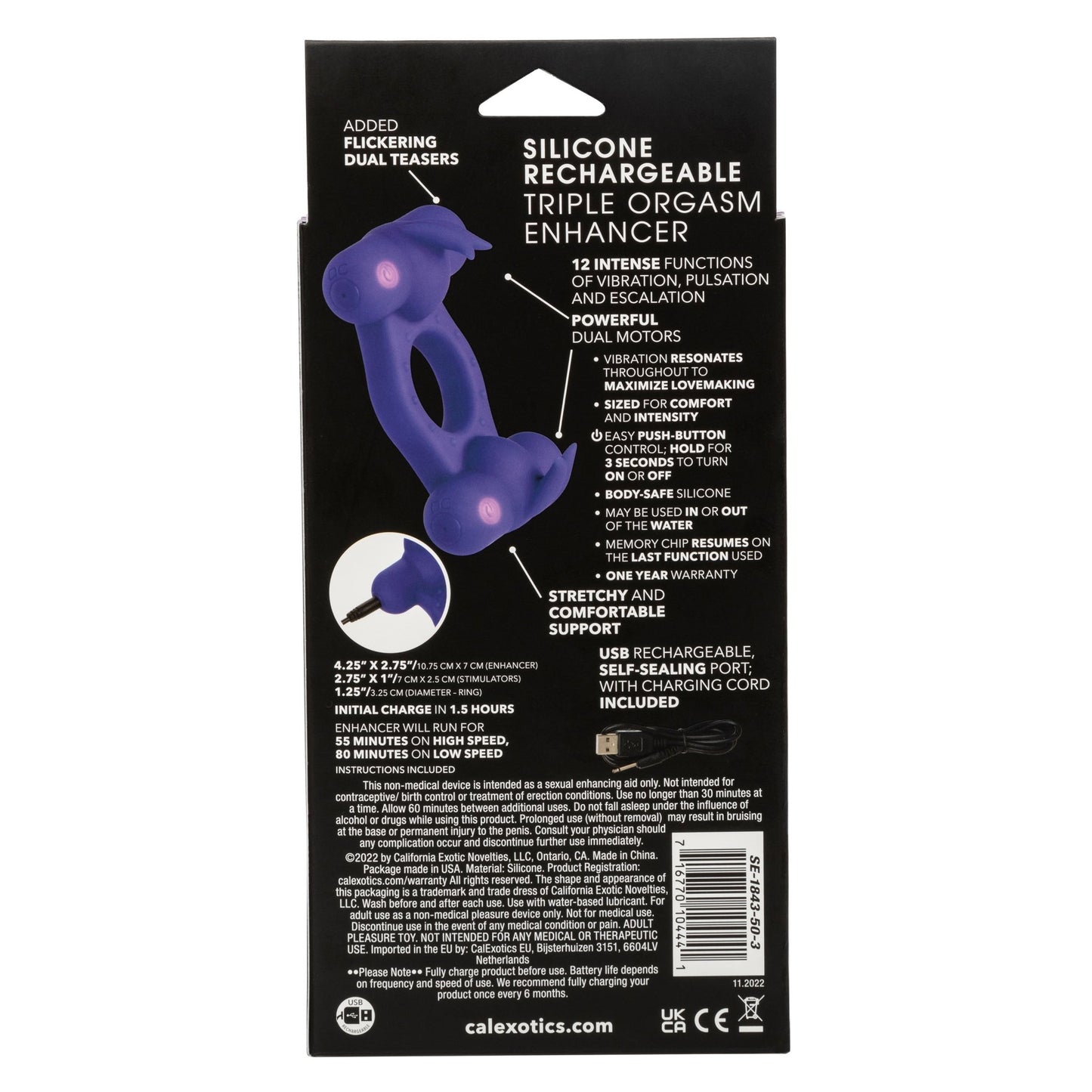 Silicone Rechargeable Triple Orgasm Enhancer - Purple - Pleasure Palace